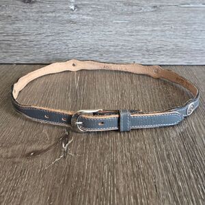 Hand Made Skinny Gray Leather Concho Belt, Circle Y, Made in USA,  size 28